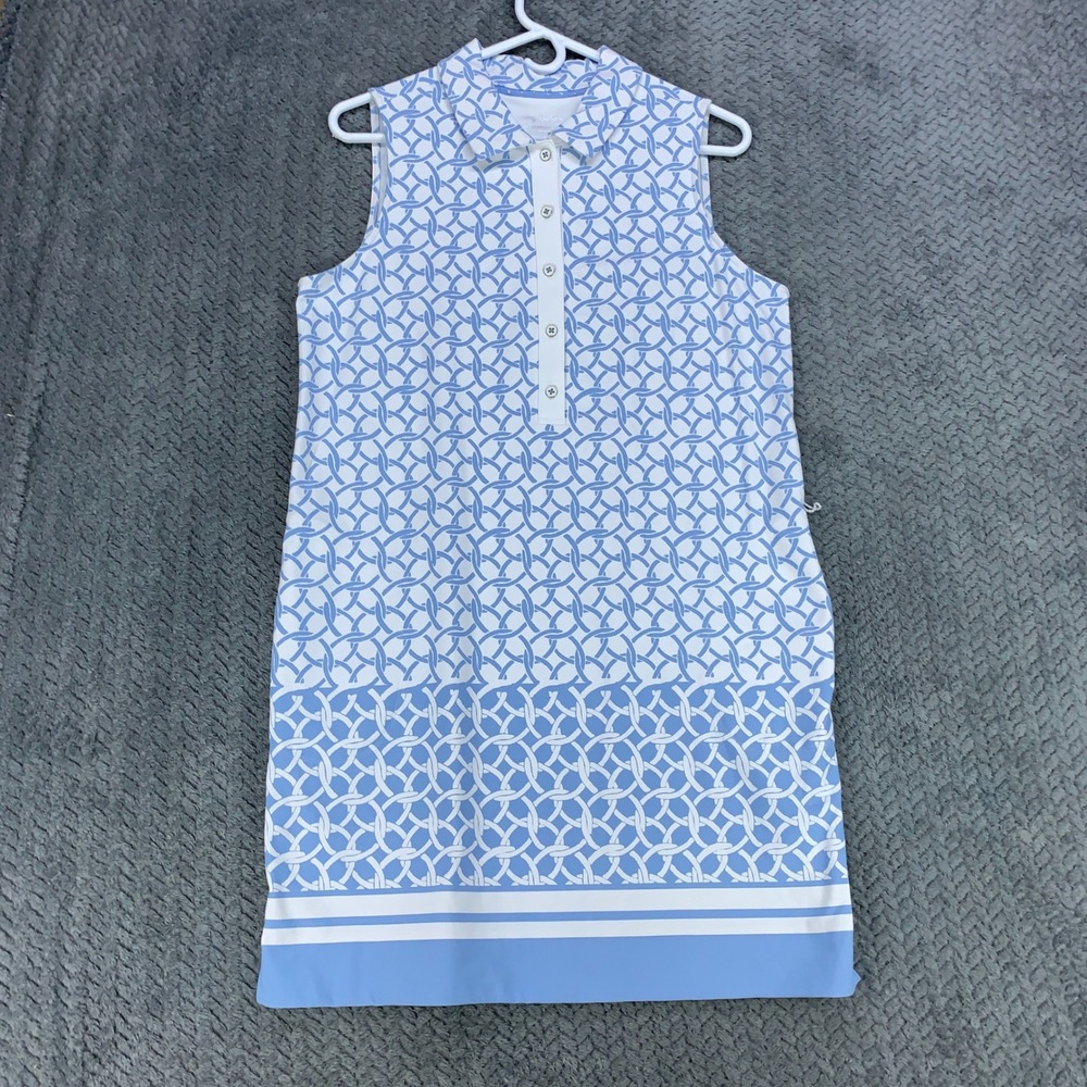 Tommy Bahama Polo Dress Womens M Blue IslandZone Geometric Sleeveless SW621859